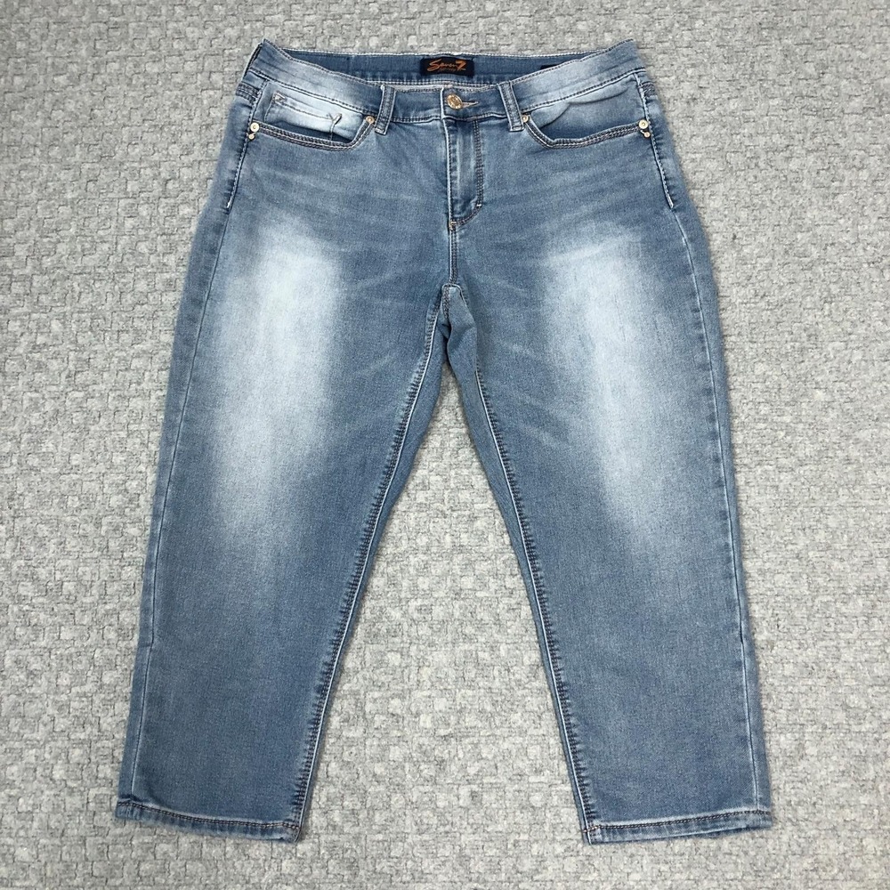 Seven7 Jeans Womens 10 Blue Light Wash Girlfriend Cropped Denim Casual Everyday